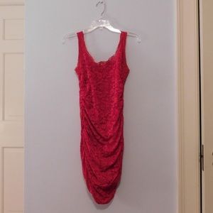 Form fitting red lace dress